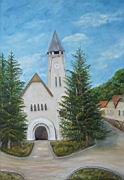 Zebegenyi Plebania templom olaj farost 50 x 35 cm.jpg