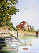 Tata  Var  szoborral  32x22 cm selyem.jpg