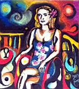 Anna Sitting with a Glass of Absinth with the Starry Horizon Behind - Pecs June 2003 Oil Pastel Ink Paper 24 x 21 cm.jpg